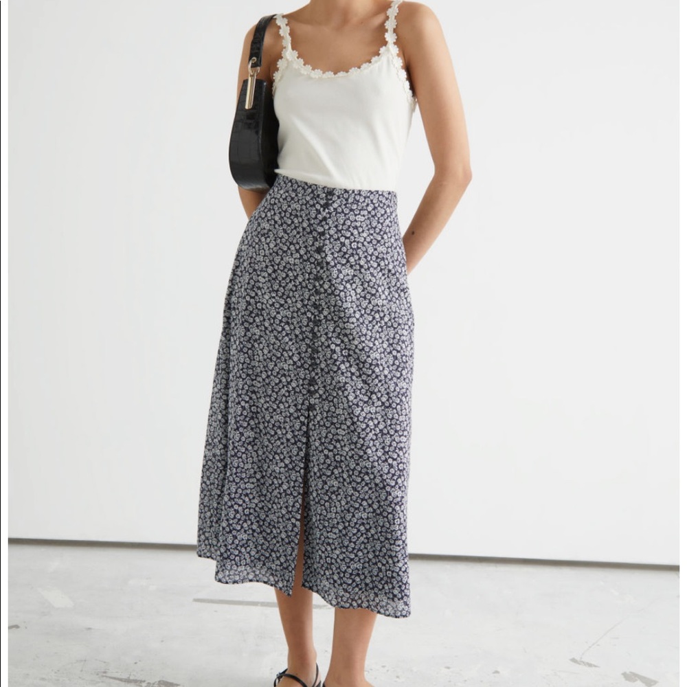 & Other Stories Printed Buttoned Midi Skirt